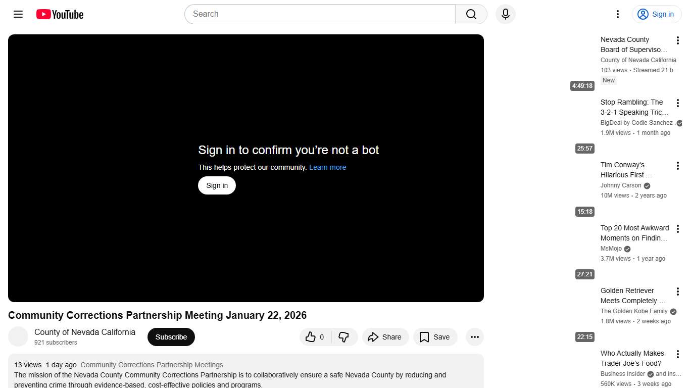 Community Corrections Partnership Meeting January 22, 2026 - YouTube
